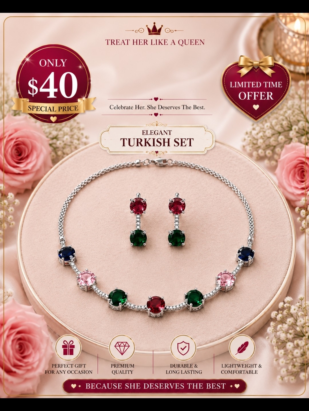Elegant Multi-Color Turkish Jewelry Set - Women
